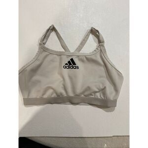 Adidas Sports Bra Beige Tan Logo Strappy Back Size L